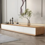 Mobile TV sospeso lungo 79, in legno naturale, con cassetti