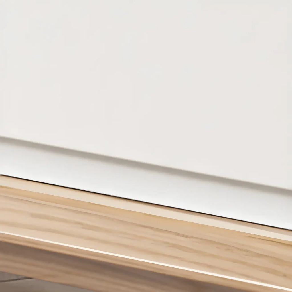 Mobile TV sospeso lungo 79, in legno naturale, con cassetti
