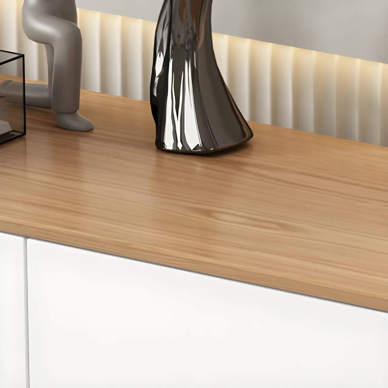 Mobile TV sospeso lungo 79, in legno naturale, con cassetti