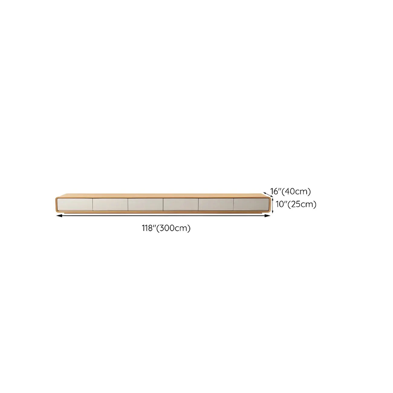 Mobile TV sospeso lungo 79, in legno naturale, con cassetti