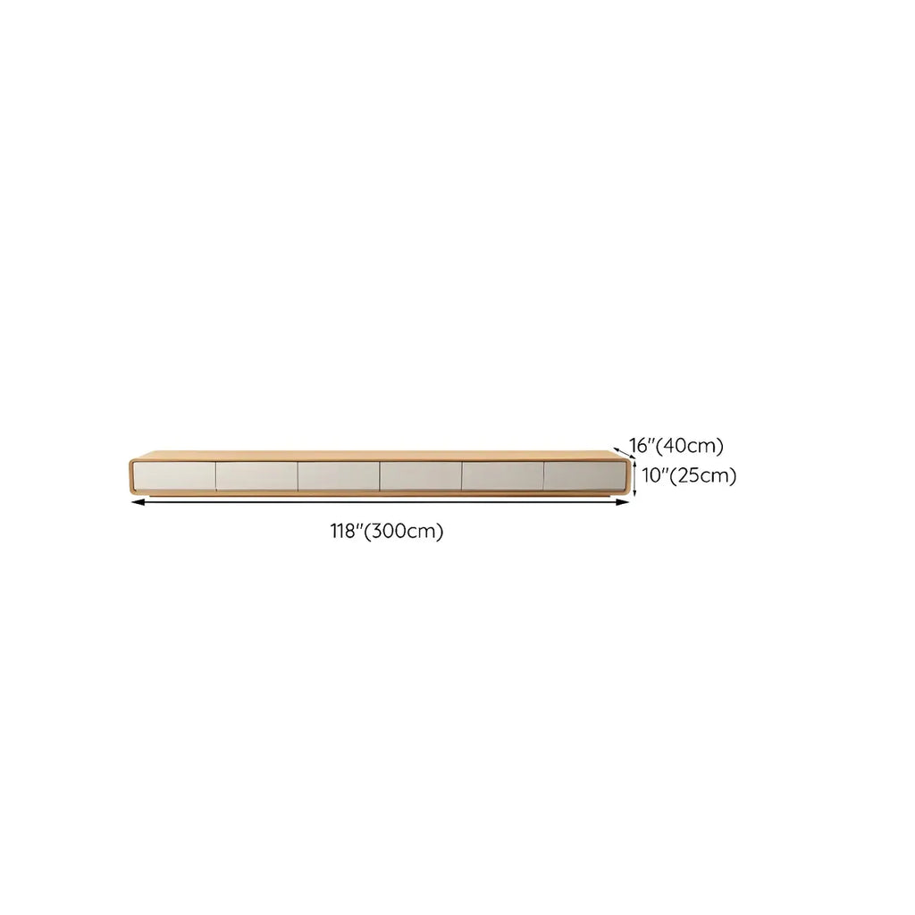 Mobile TV sospeso lungo 79, in legno naturale, con cassetti