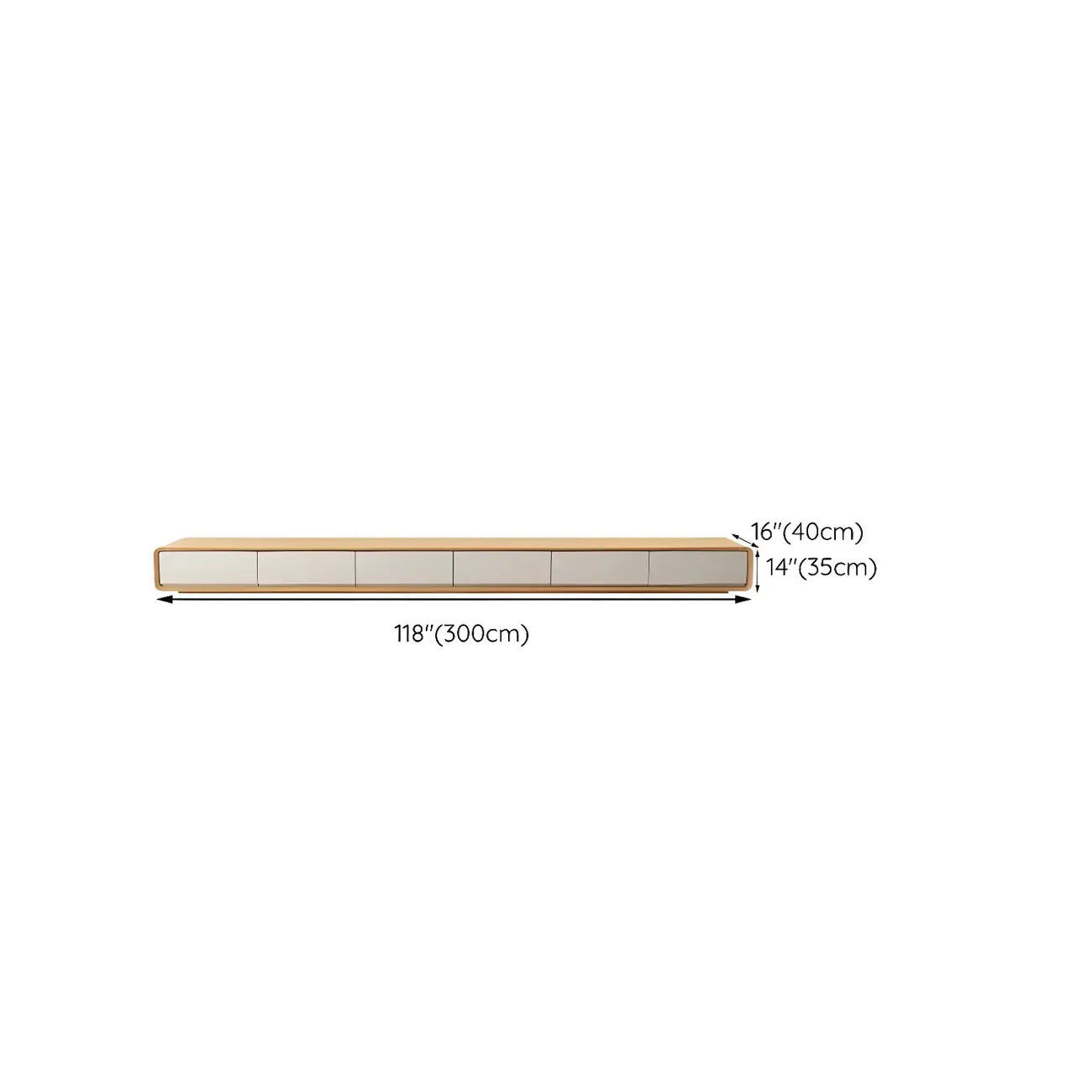 Mobile TV sospeso lungo 79, in legno naturale, con cassetti