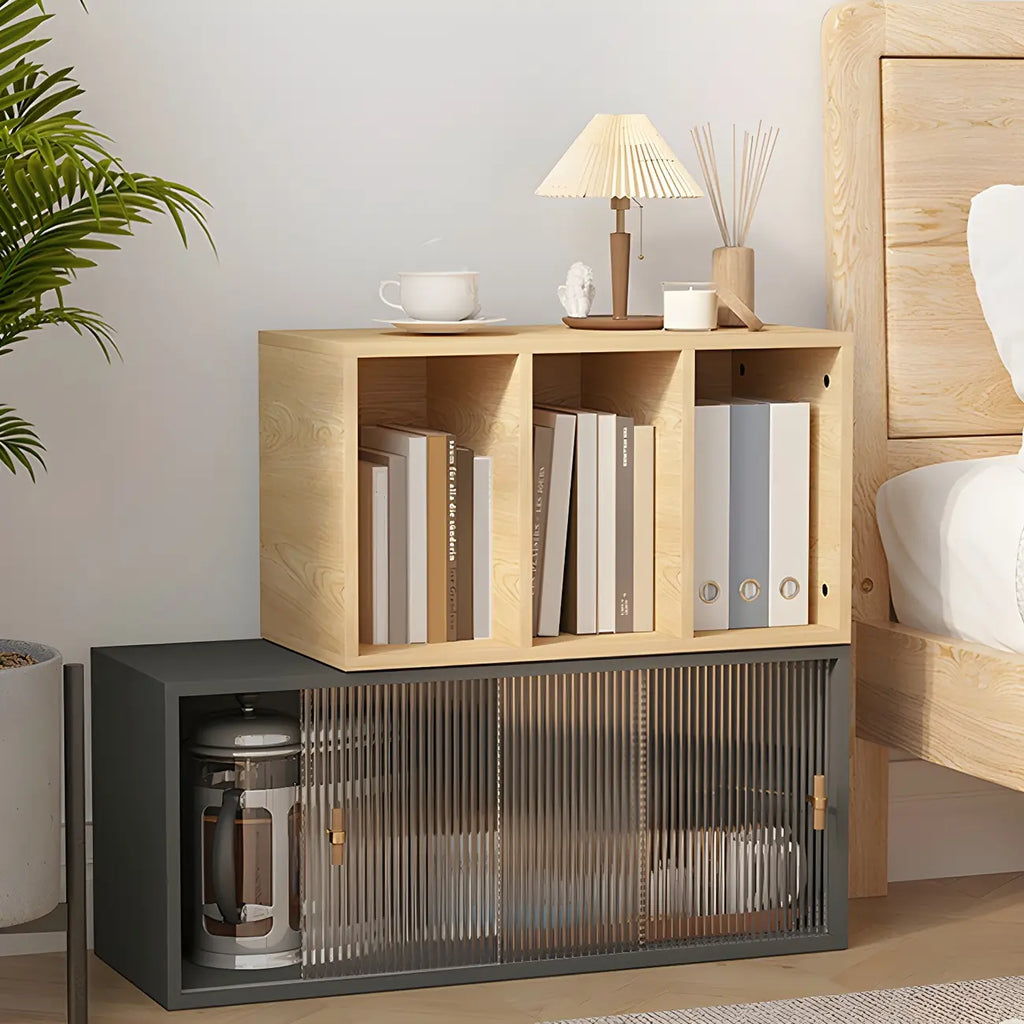 Vitrine rectangulaire en bois et porte vitrée pour salon