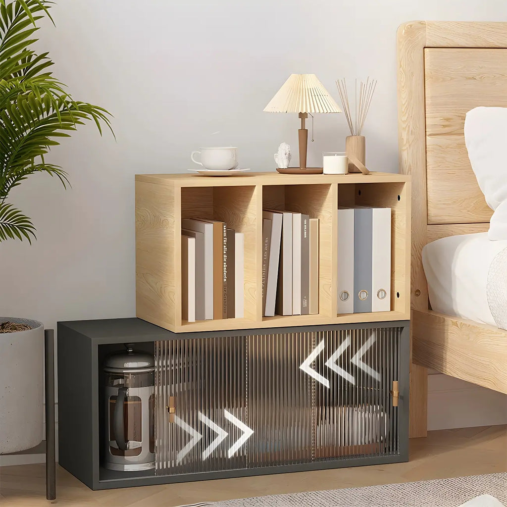 Vitrine rectangulaire en bois et porte vitrée pour salon