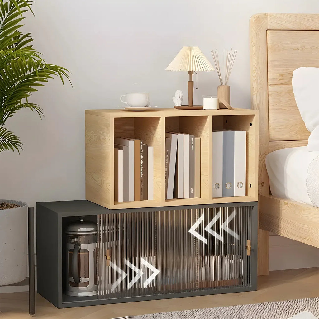 Vitrine rectangulaire en bois et porte vitrée pour salon