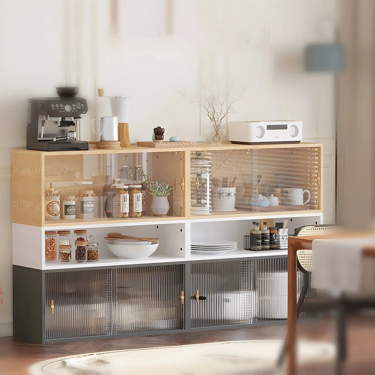 Vitrine rectangulaire en bois et porte vitrée pour salon