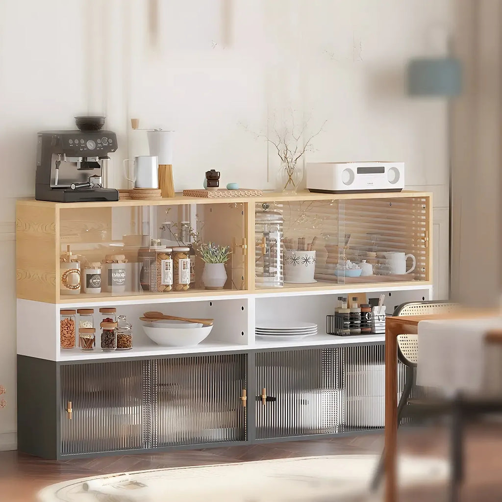 Vitrine rectangulaire en bois et porte vitrée pour salon