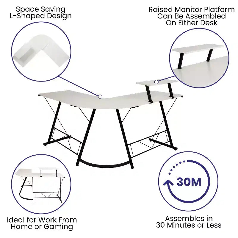 Flash Furniture Scrivania a L 71,5 Scrivania ad angolo per computer, Scrivania ad angolo per ufficio domestico, Scrivania da gioco, Salvaspazio, Facile da montare