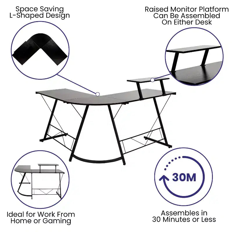 Flash Furniture Scrivania a L 71,5 Scrivania ad angolo per computer, Scrivania ad angolo per ufficio domestico, Scrivania da gioco, Salvaspazio, Facile da montare