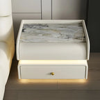 Table de chevet avec tiroir et plateau en marbre noir et LED