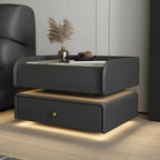 Table de chevet avec tiroir et plateau en marbre noir et LED