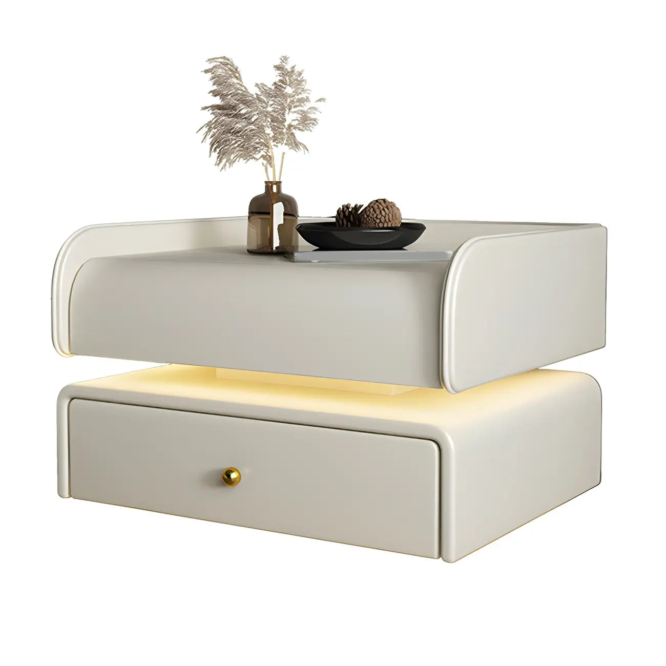 Table de chevet avec tiroir et plateau en marbre noir et LED