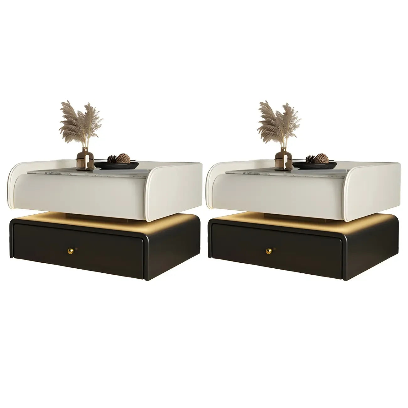 Table de chevet avec tiroir et plateau en marbre noir et LED