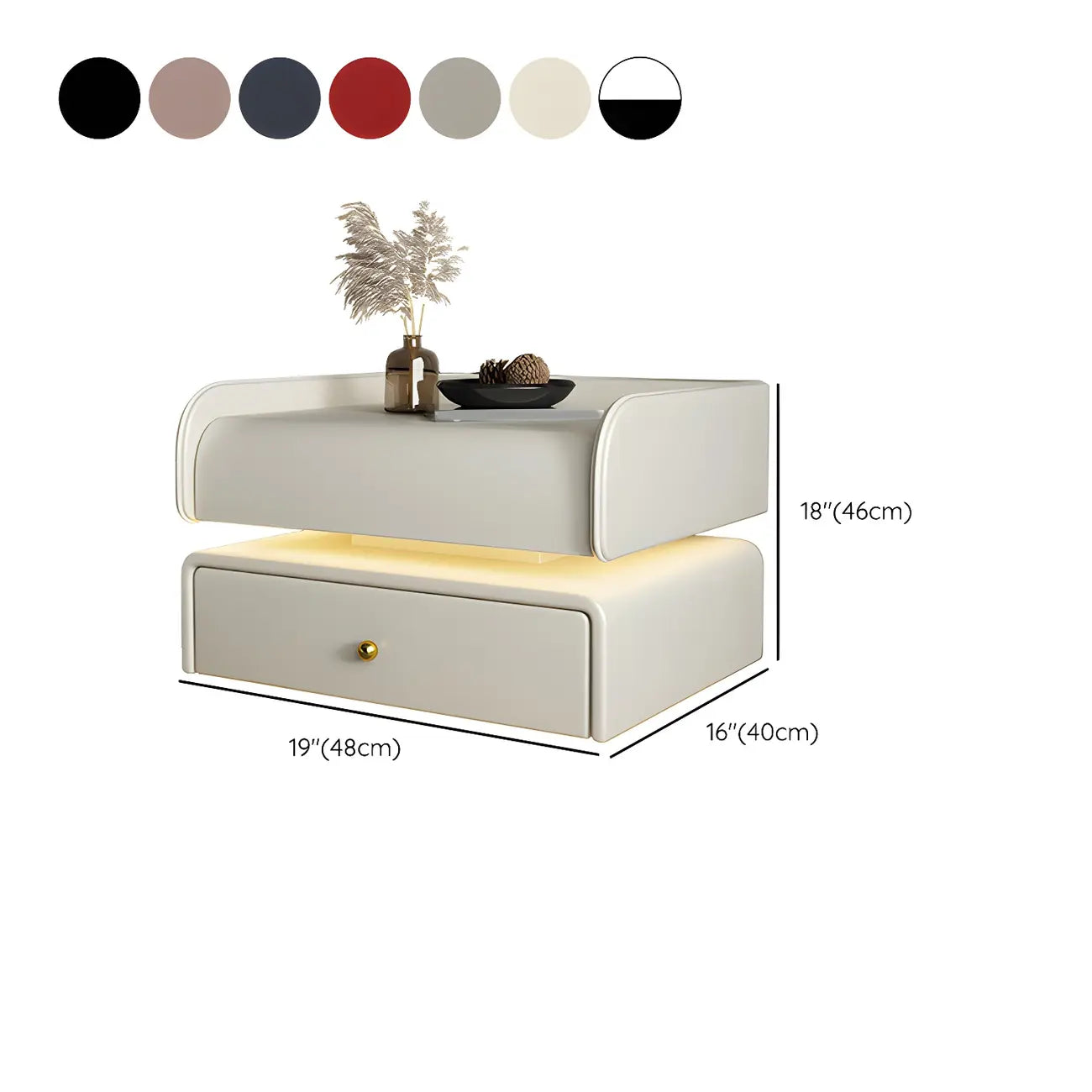 Table de chevet avec tiroir et plateau en marbre noir et LED