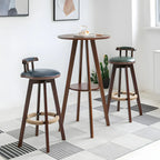 Table de bar ronde minimaliste à deux niveaux en bois, hauteur petite