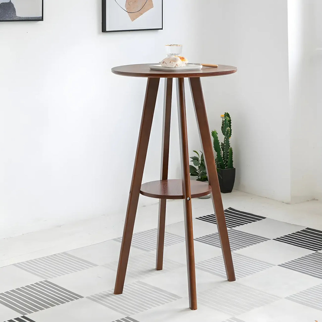 Table de bar ronde minimaliste à deux niveaux en bois, hauteur petite