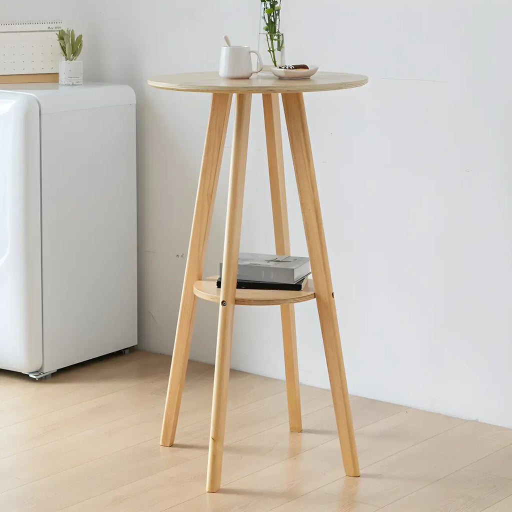 Table de bar ronde minimaliste à deux niveaux en bois, hauteur petite