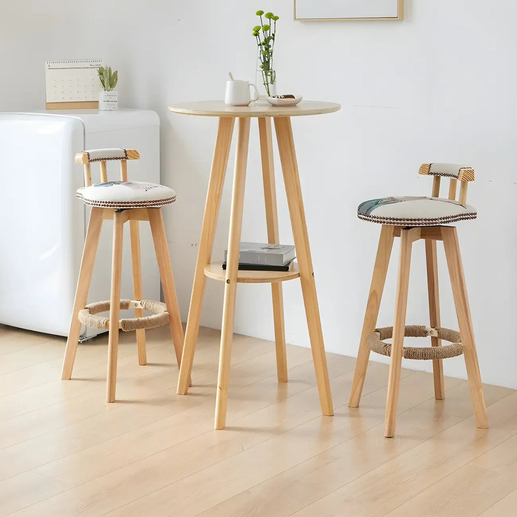 Table de bar ronde minimaliste à deux niveaux en bois, hauteur petite