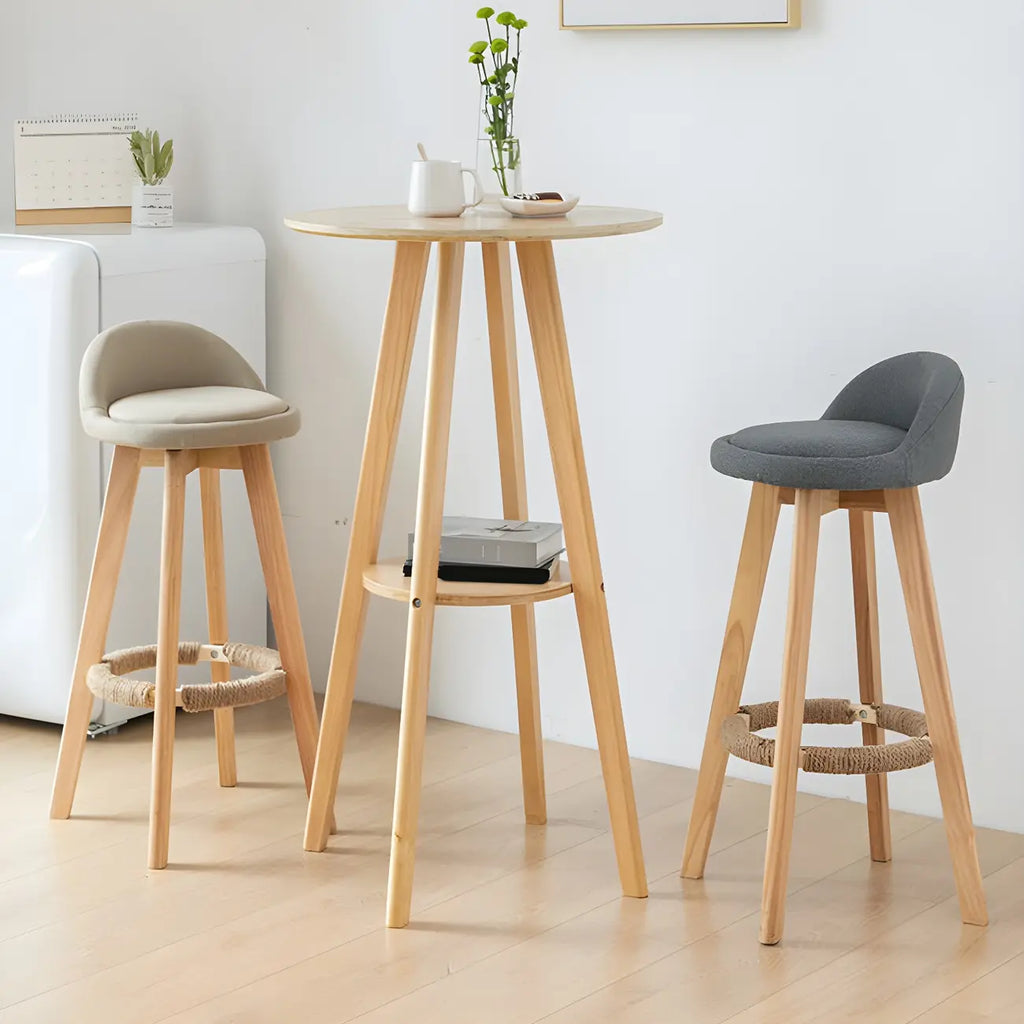 Table de bar ronde minimaliste à deux niveaux en bois, hauteur petite