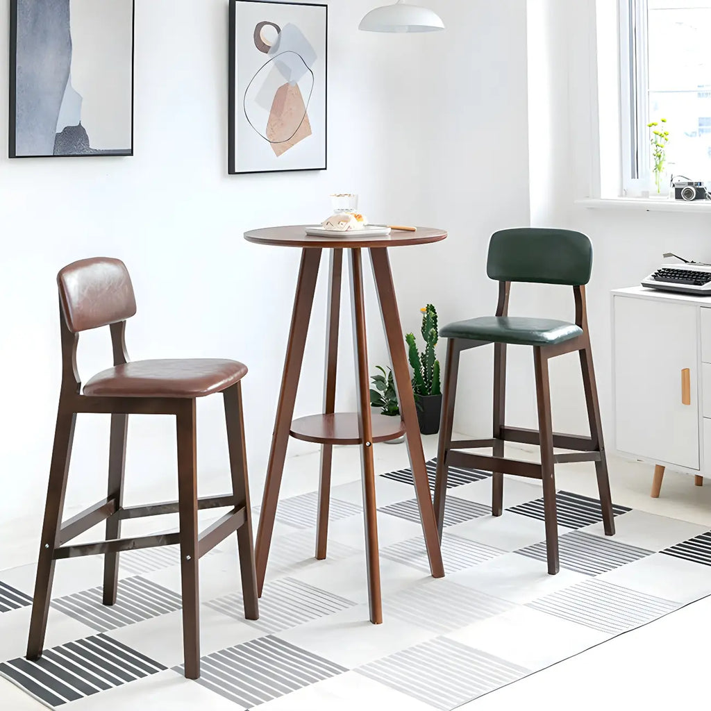 Table de bar ronde minimaliste à deux niveaux en bois, hauteur petite