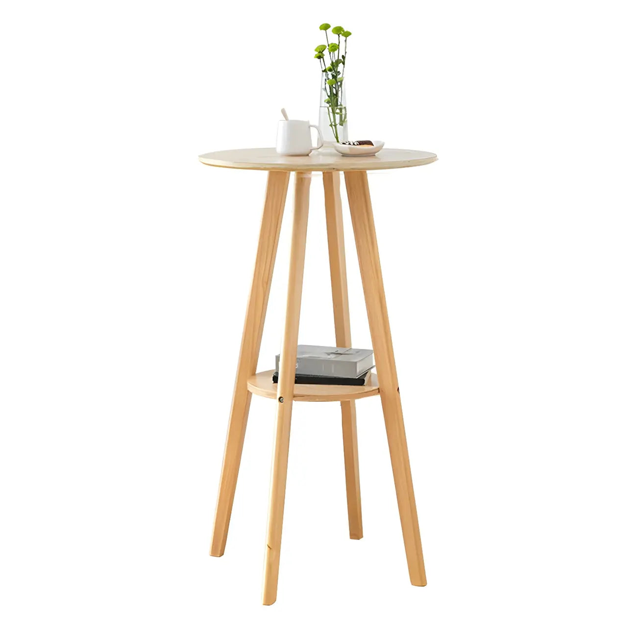 Table de bar ronde minimaliste à deux niveaux en bois, hauteur petite