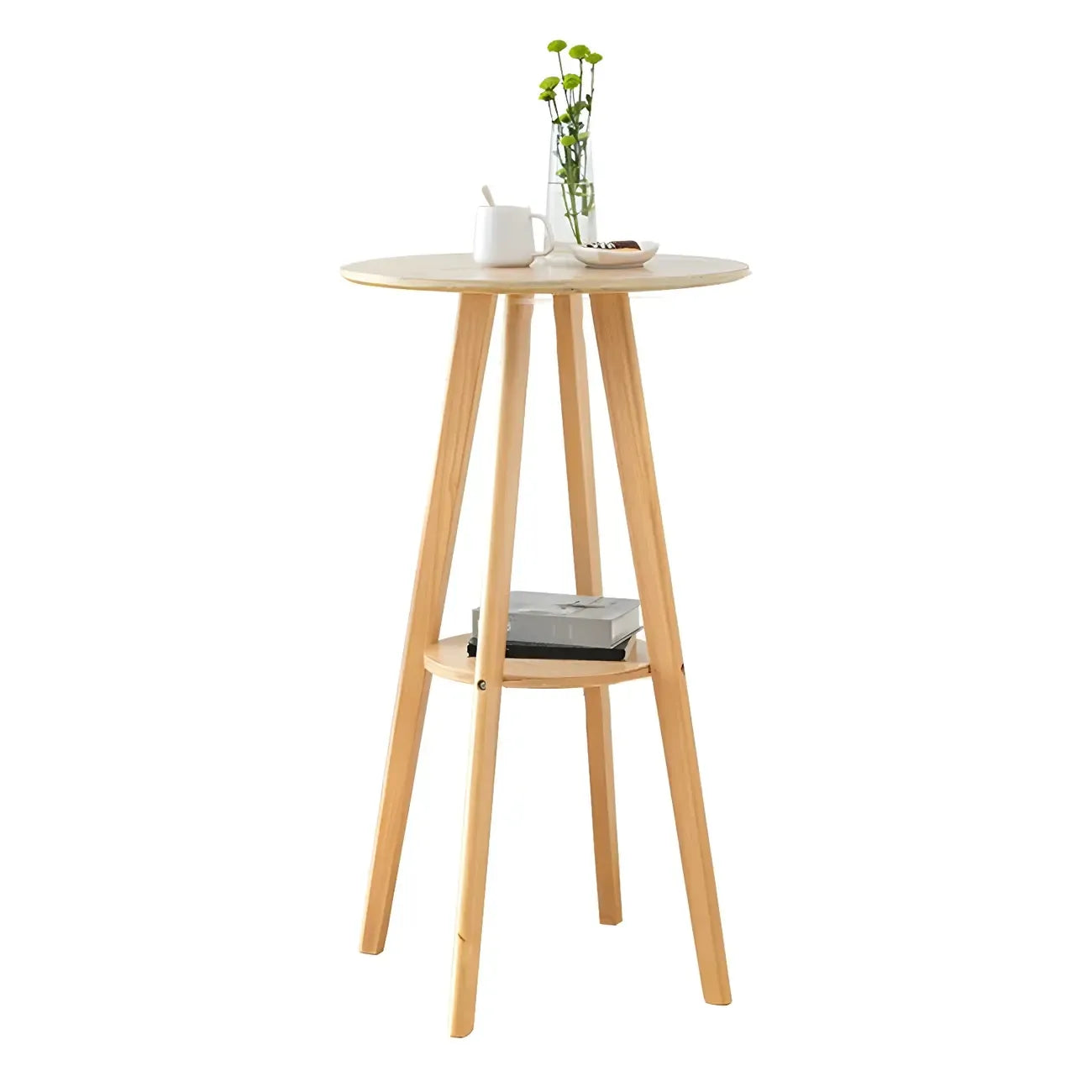 Table de bar ronde minimaliste à deux niveaux en bois, hauteur petite