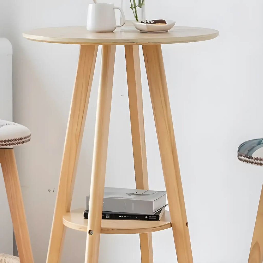 Table de bar ronde minimaliste à deux niveaux en bois, hauteur petite