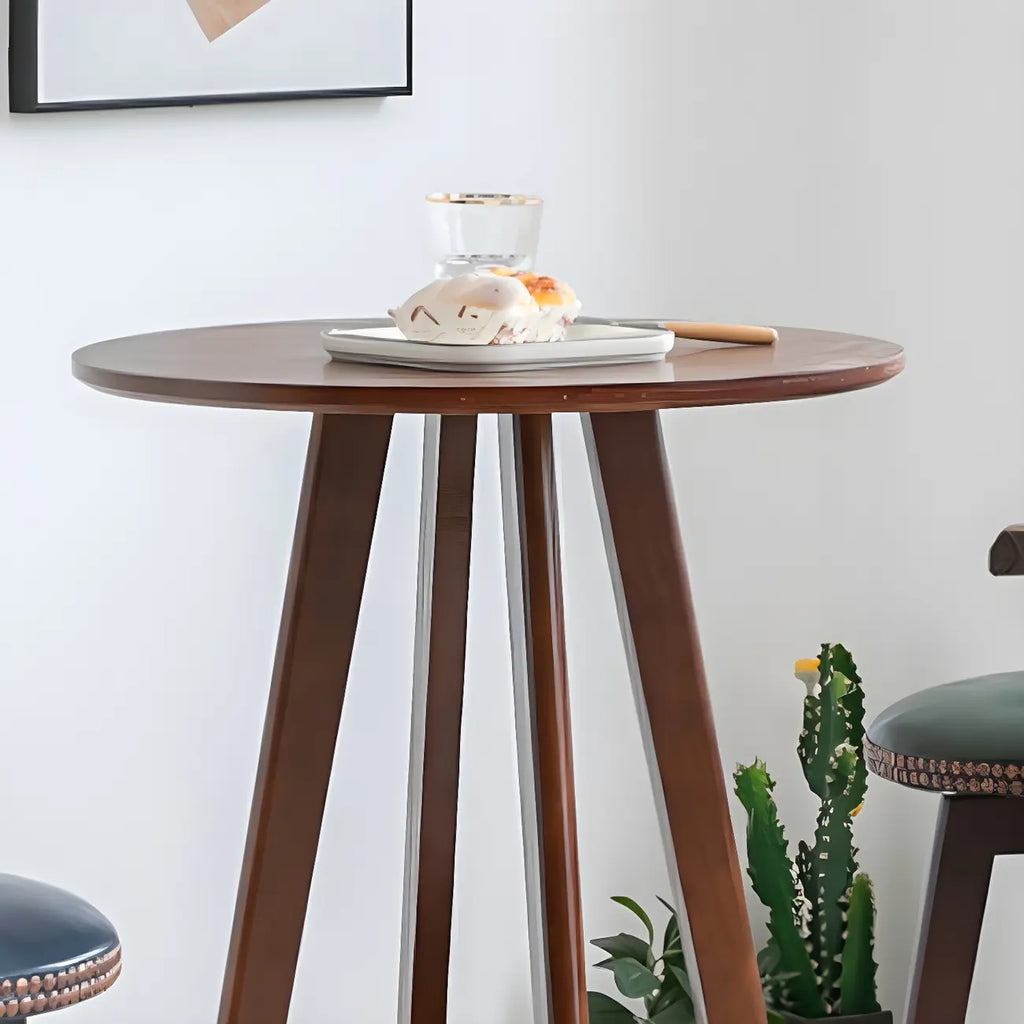 Table de bar ronde minimaliste à deux niveaux en bois, hauteur petite