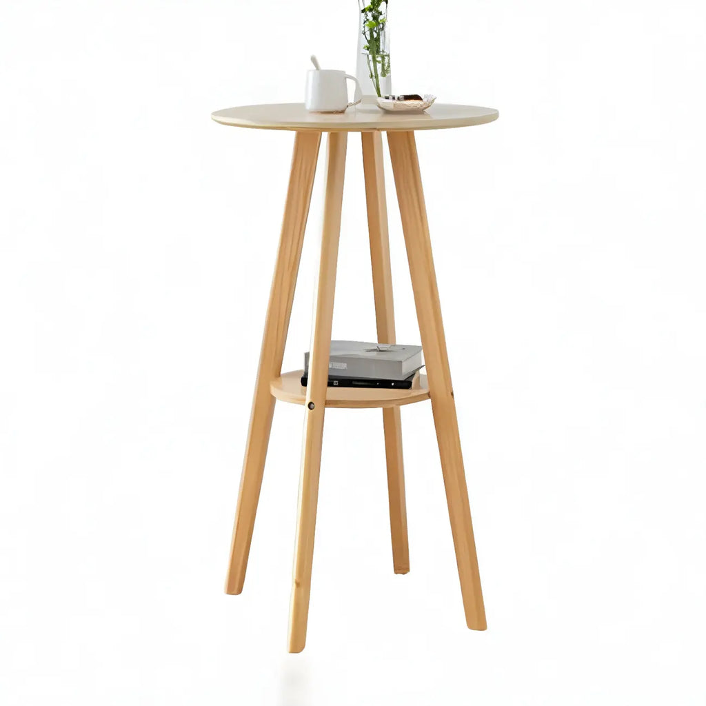 Table de bar ronde minimaliste à deux niveaux en bois, hauteur petite