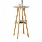 Table de bar ronde minimaliste à deux niveaux en bois, hauteur petite