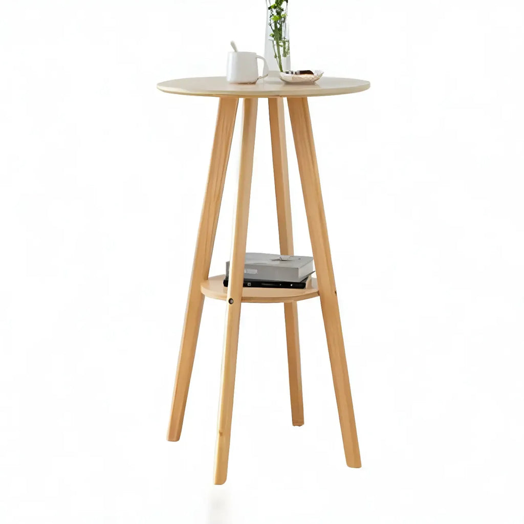 Table de bar ronde minimaliste à deux niveaux en bois, hauteur petite