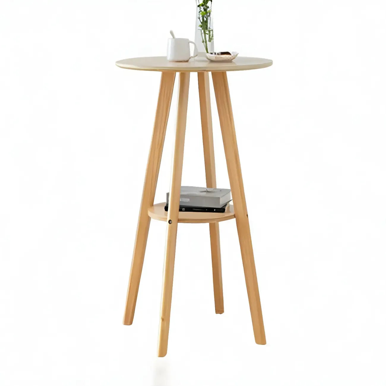 Table de bar ronde minimaliste à deux niveaux en bois, hauteur petite