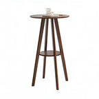 Table de bar ronde minimaliste à deux niveaux en bois, hauteur petite