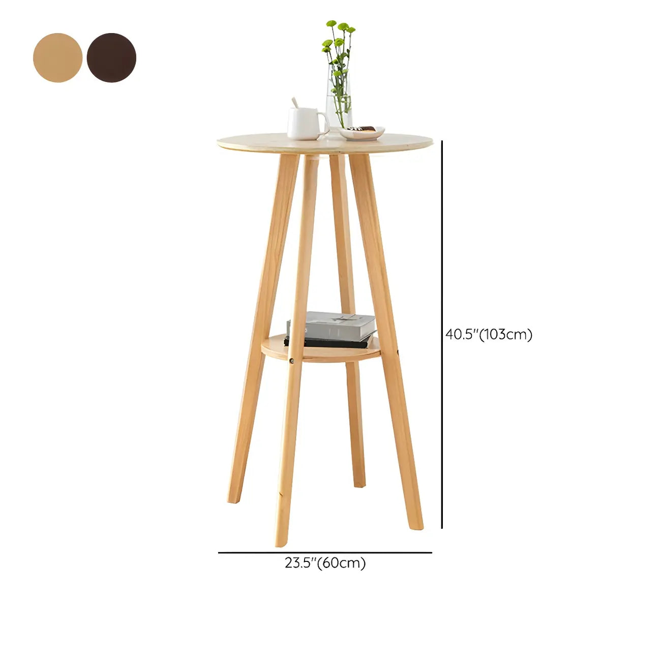 Table de bar ronde minimaliste à deux niveaux en bois, hauteur petite