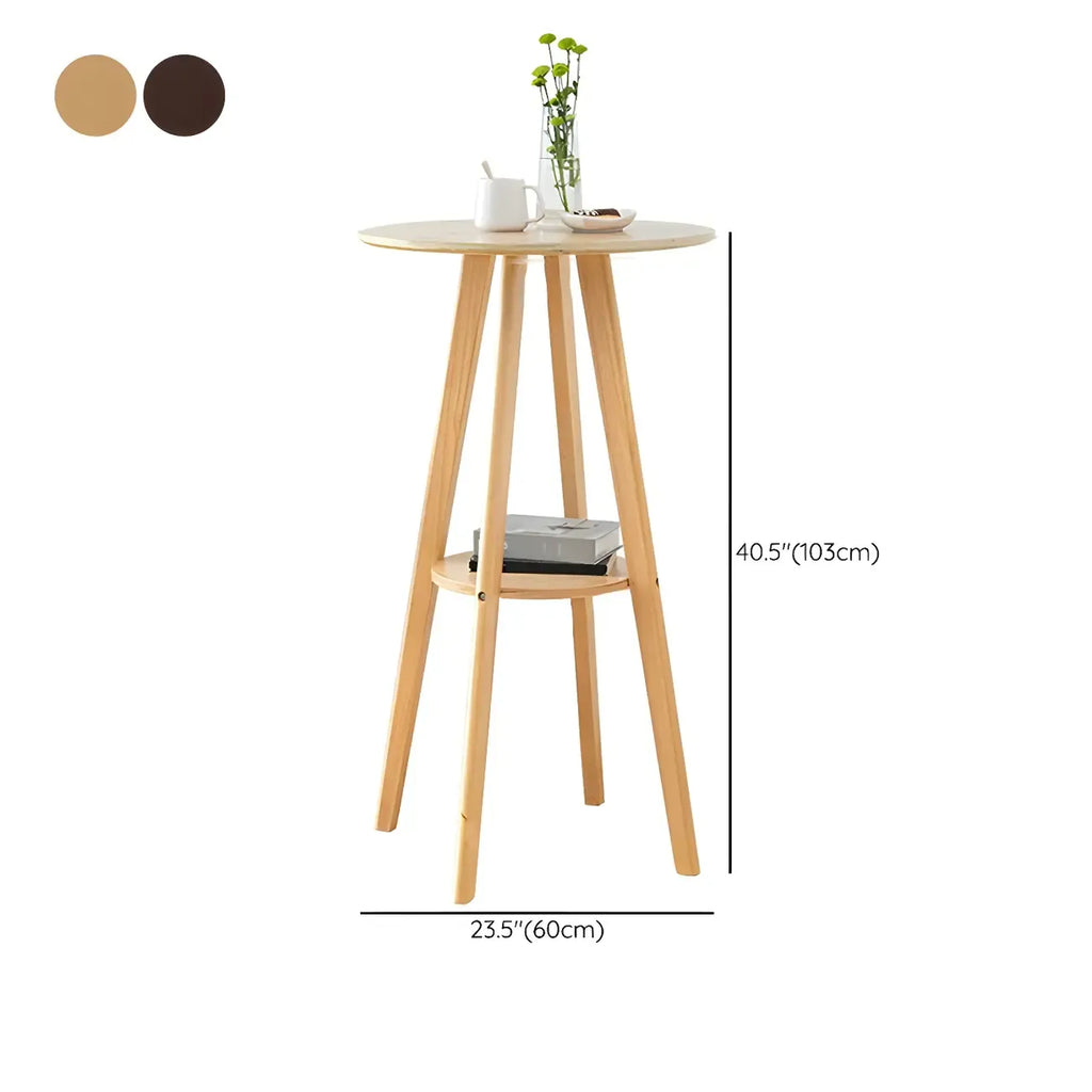 Table de bar ronde minimaliste à deux niveaux en bois, hauteur petite