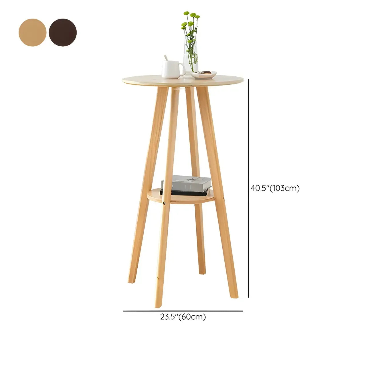 Table de bar ronde minimaliste à deux niveaux en bois, hauteur petite