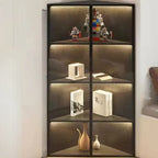 Vitrine d'angle moderne en métal gris et bois avec porte vitrée