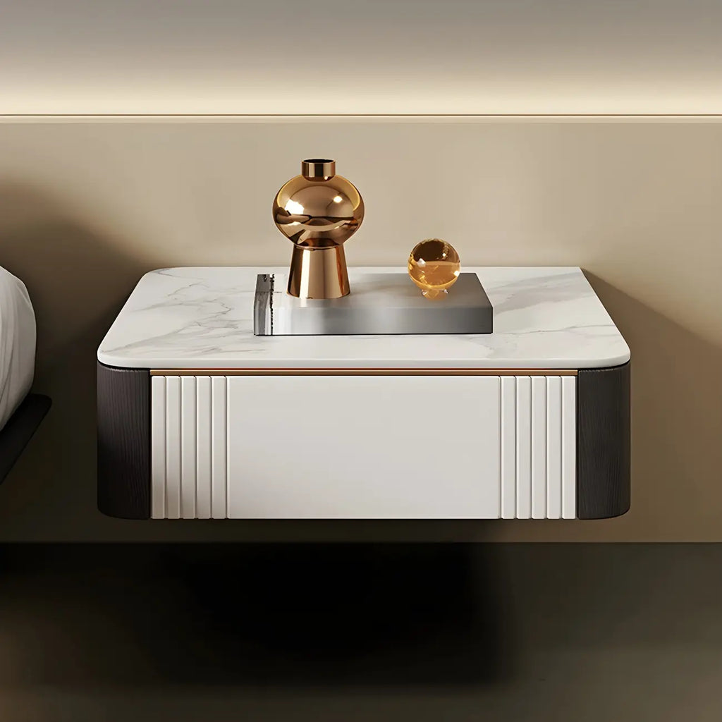 Table de chevet basse suspendue avec plateau en pierre et tiroir (lot de 2)