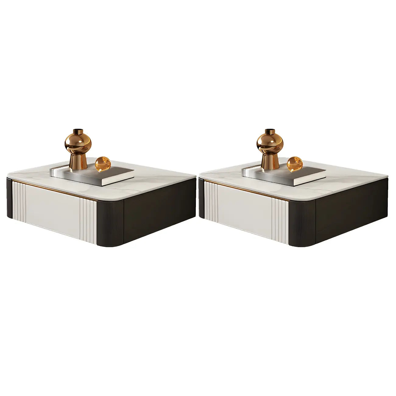 Table de chevet basse suspendue avec plateau en pierre et tiroir (lot de 2)