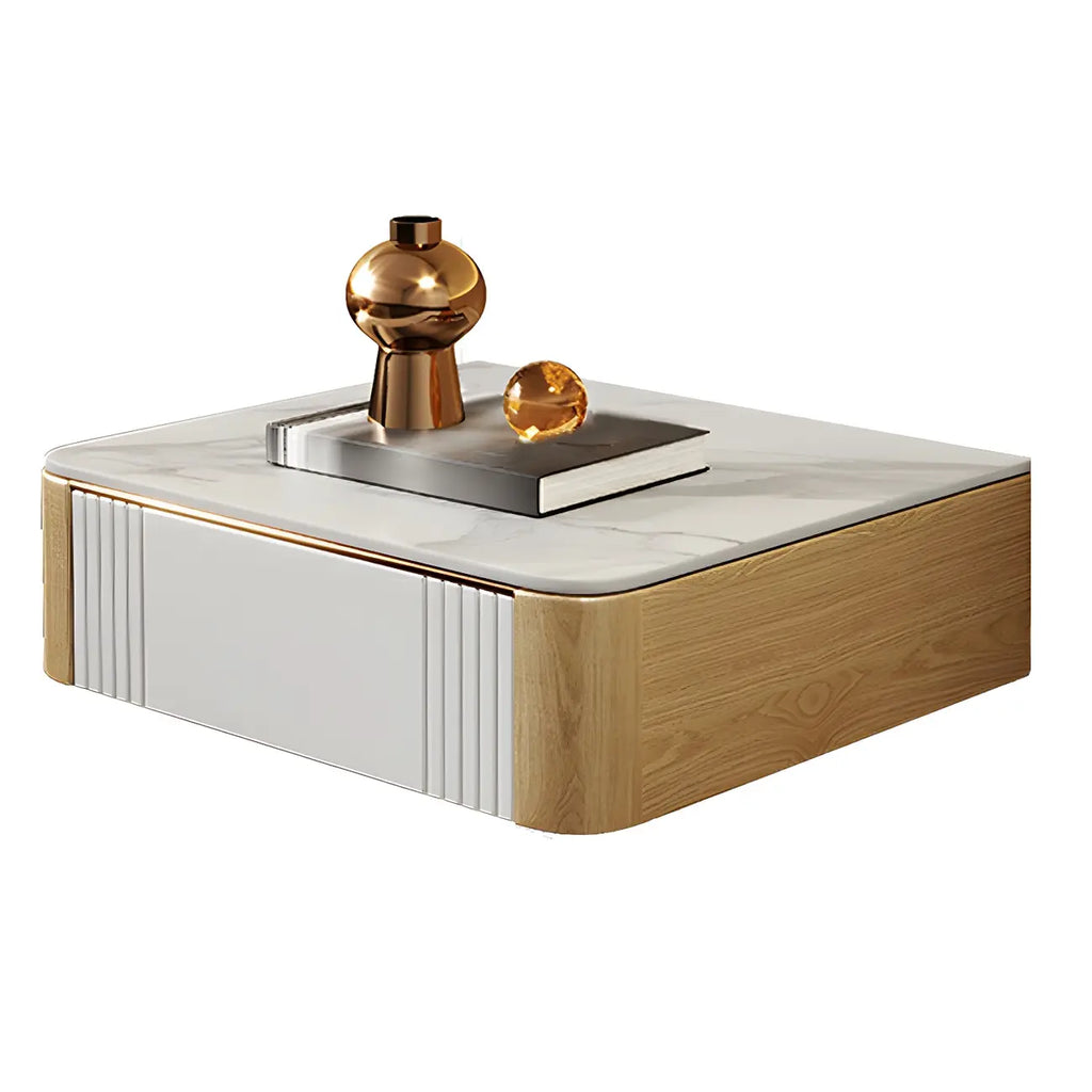 Table de chevet basse suspendue avec plateau en pierre et tiroir (lot de 2)
