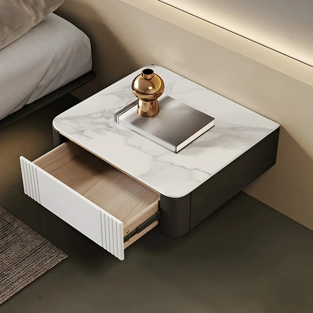 Table de chevet basse suspendue avec plateau en pierre et tiroir (lot de 2)