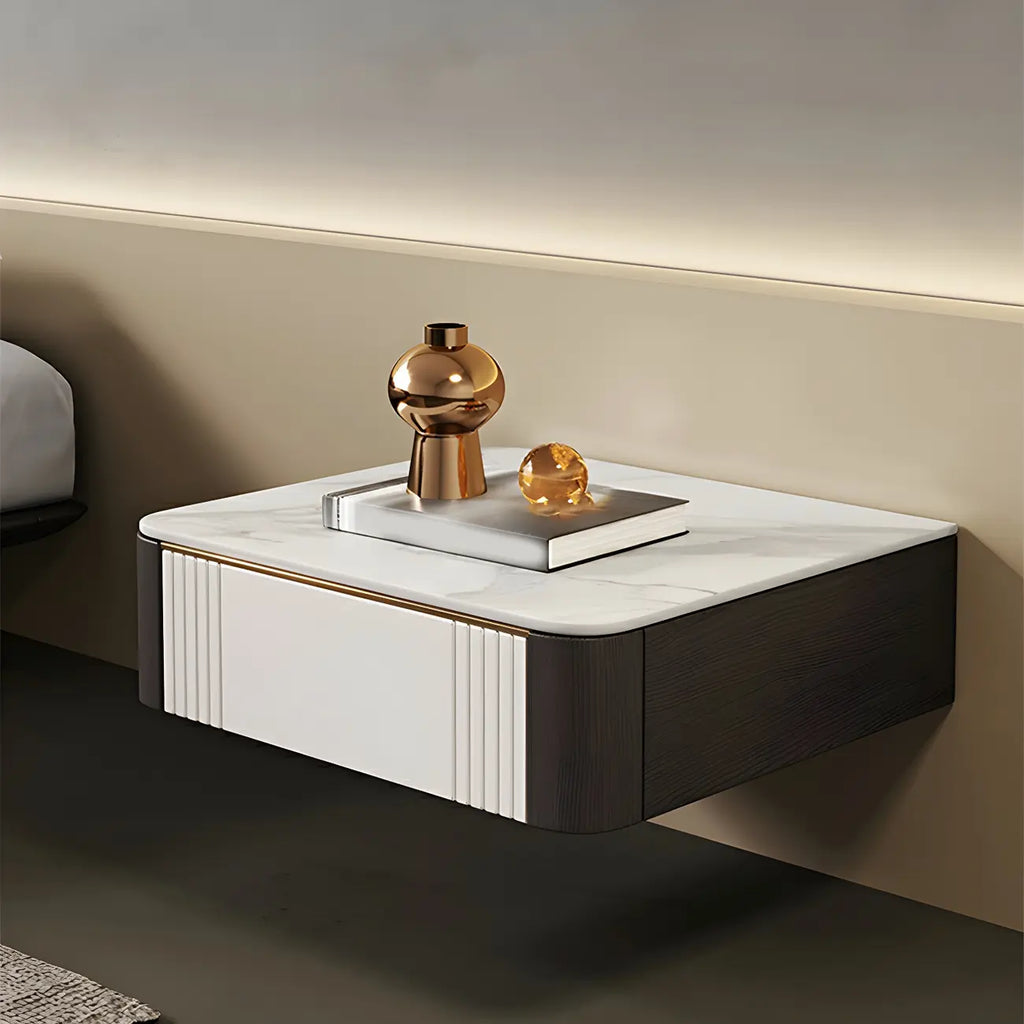 Table de chevet basse suspendue avec plateau en pierre et tiroir (lot de 2)