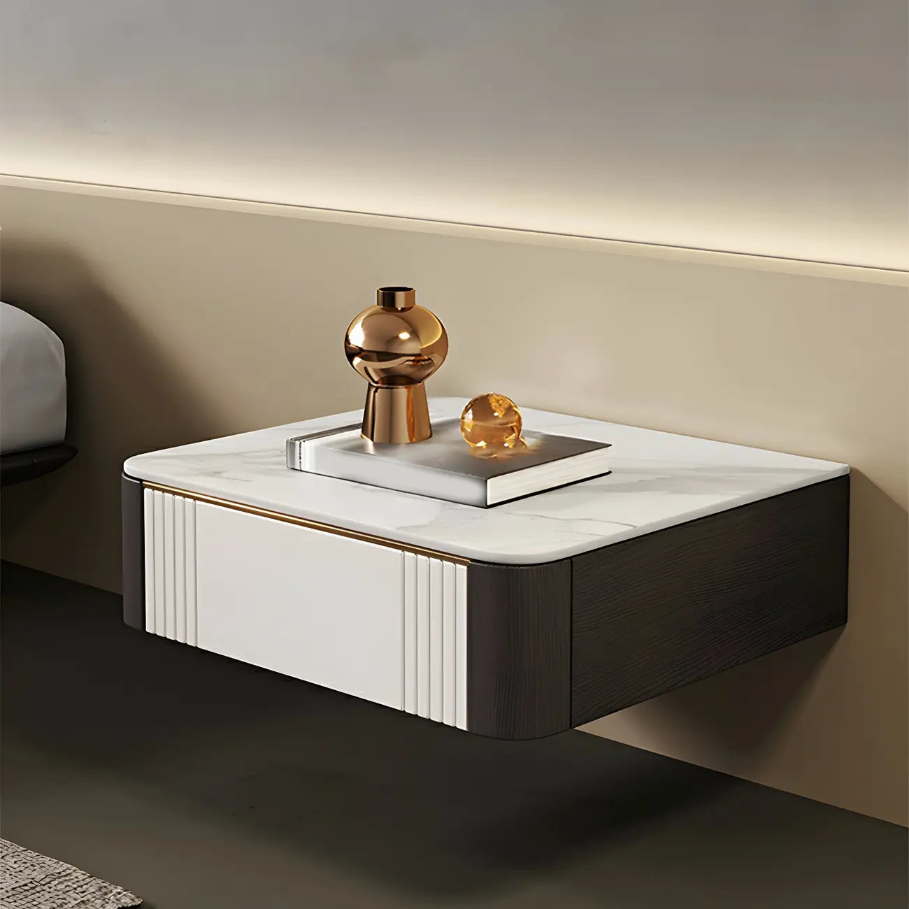 Table de chevet basse suspendue avec plateau en pierre et tiroir (lot de 2)