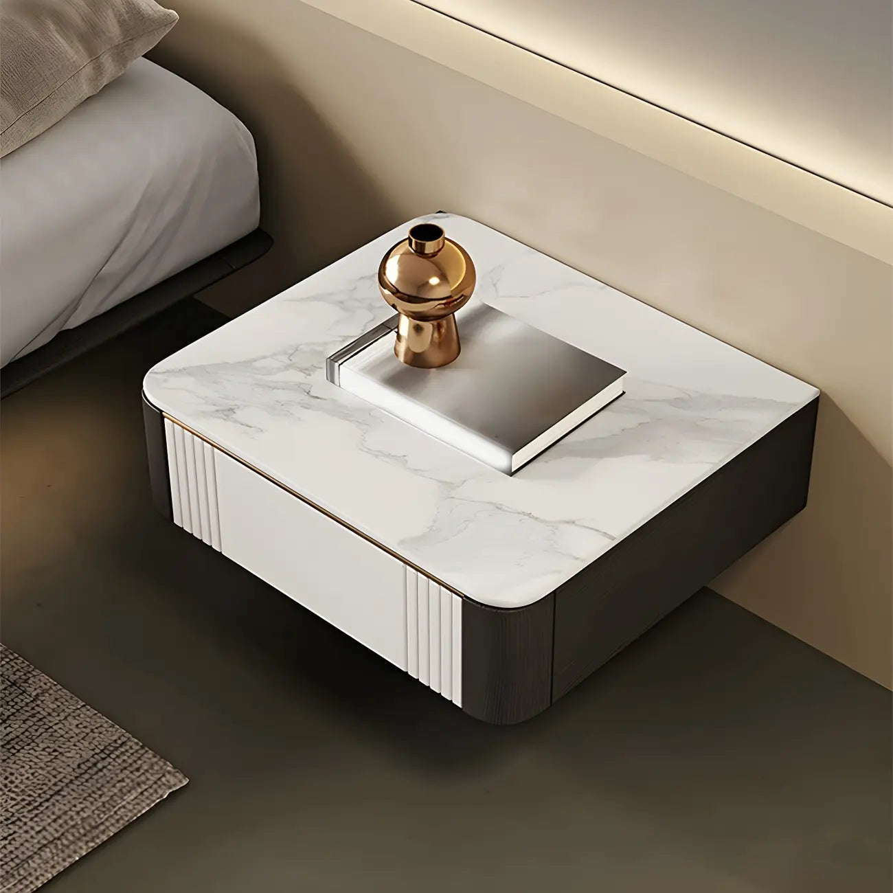 Table de chevet basse suspendue avec plateau en pierre et tiroir (lot de 2)