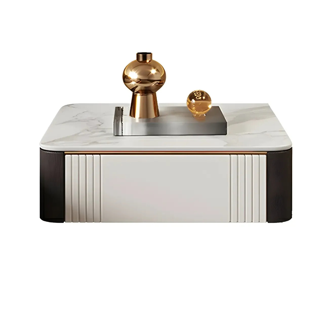 Table de chevet basse suspendue avec plateau en pierre et tiroir (lot de 2)