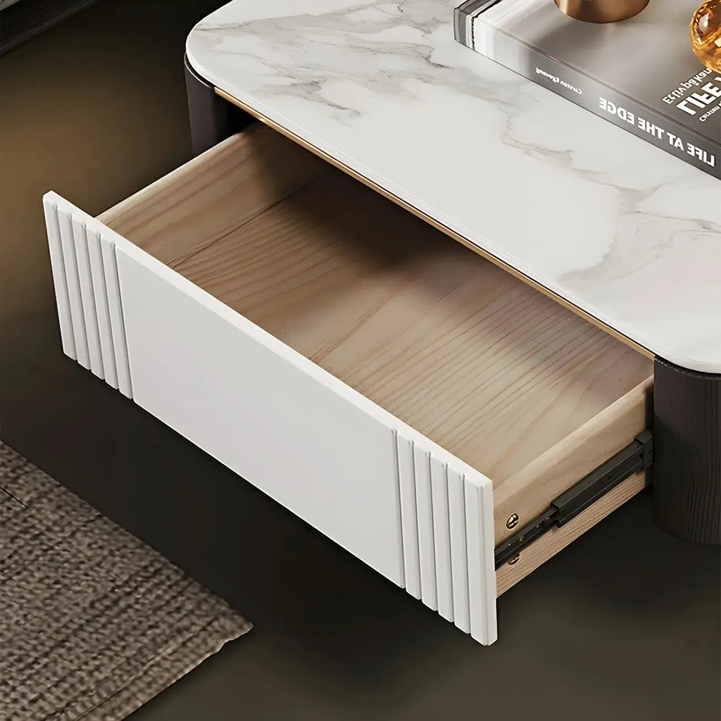 Table de chevet basse suspendue avec plateau en pierre et tiroir (lot de 2)