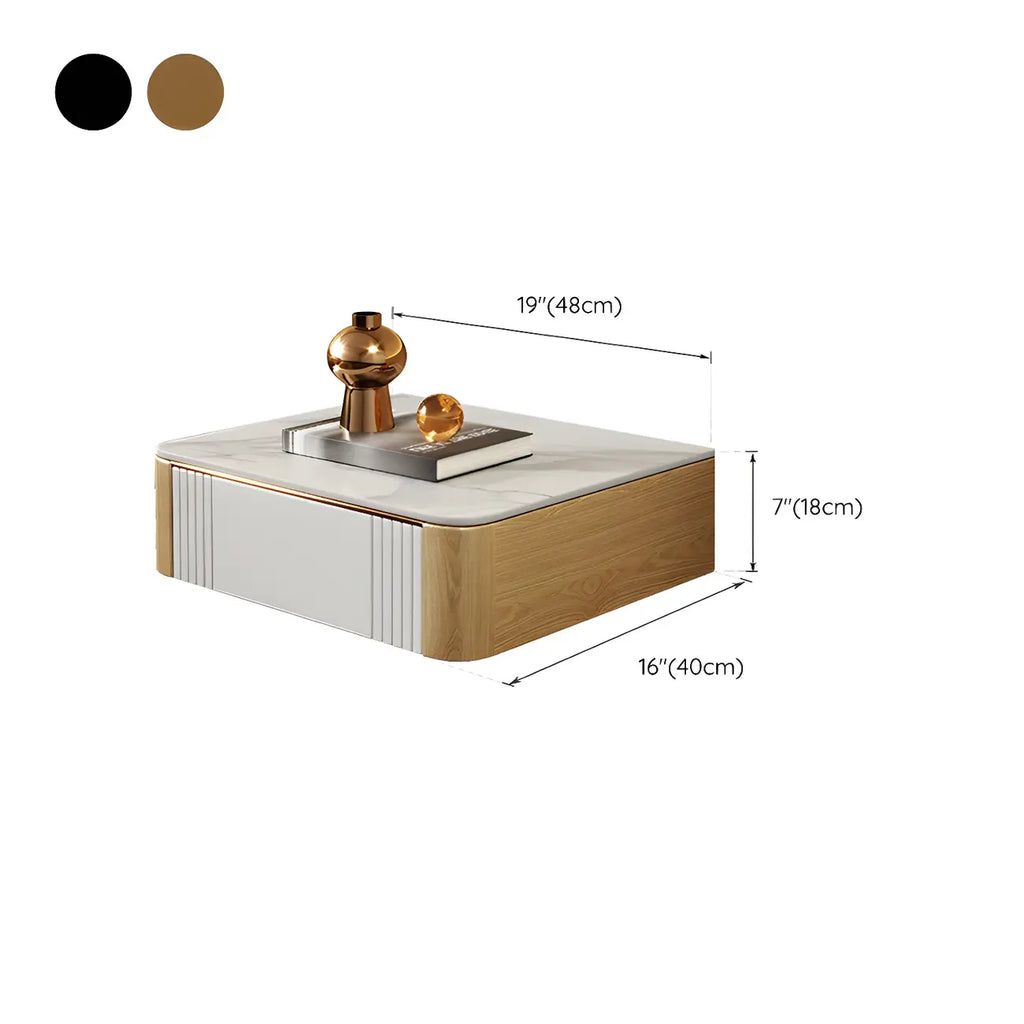 Table de chevet basse suspendue avec plateau en pierre et tiroir (lot de 2)
