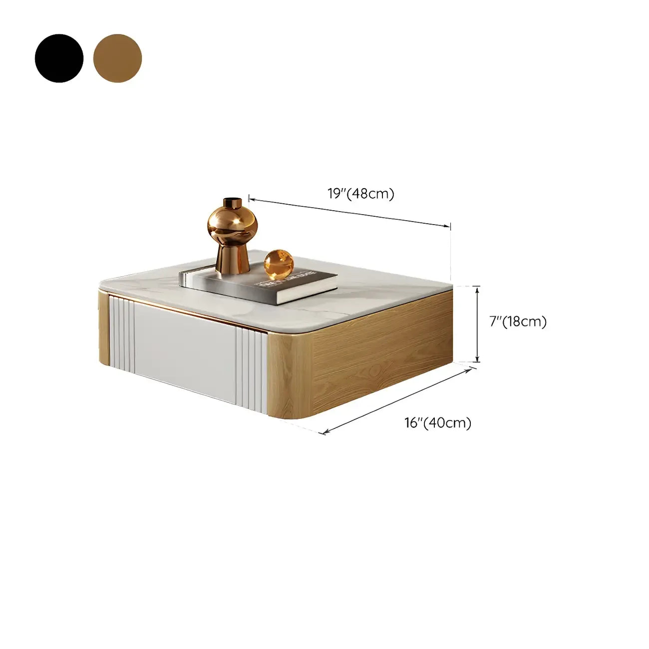 Table de chevet basse suspendue avec plateau en pierre et tiroir (lot de 2)