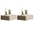 Table de chevet flottante basse en cuir beige avec plateau en pierre et tiroir