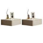 Table de chevet flottante basse en cuir beige avec plateau en pierre et tiroir